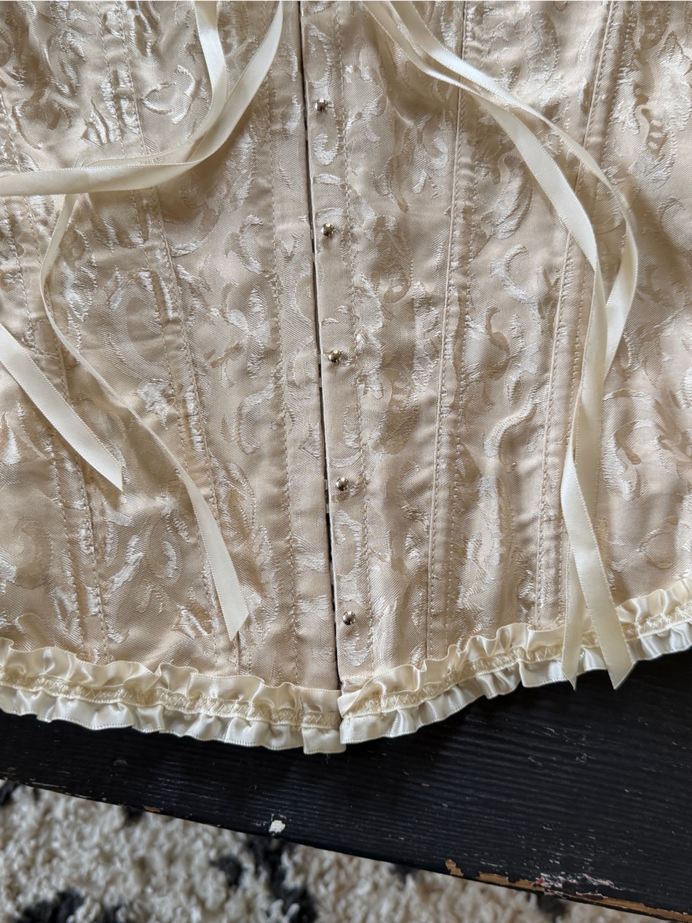 Ivory Lace-Up Brocade Corset Bustier Satin Top L NWOT - Picture 3 of 16